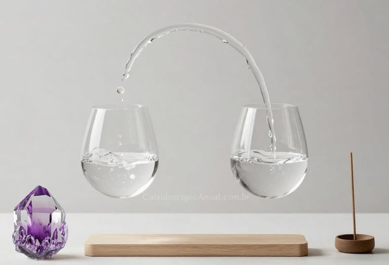 Integração energética água: visualização Temperança opostos equilibrando ametista harmonia cura ritual