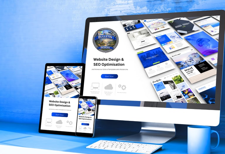 Digital devices showing Website design and SEO for Bulletin Designs