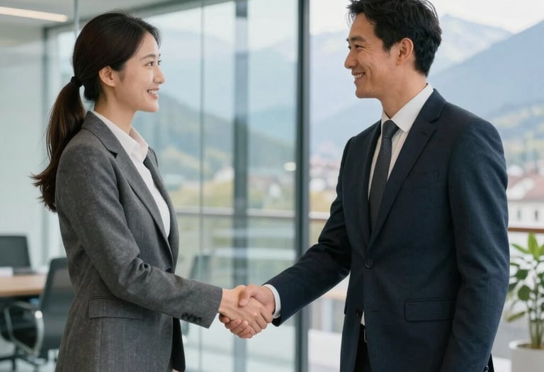 A sleek laptop displaying a minimalist website design with deep navy and silver accents.