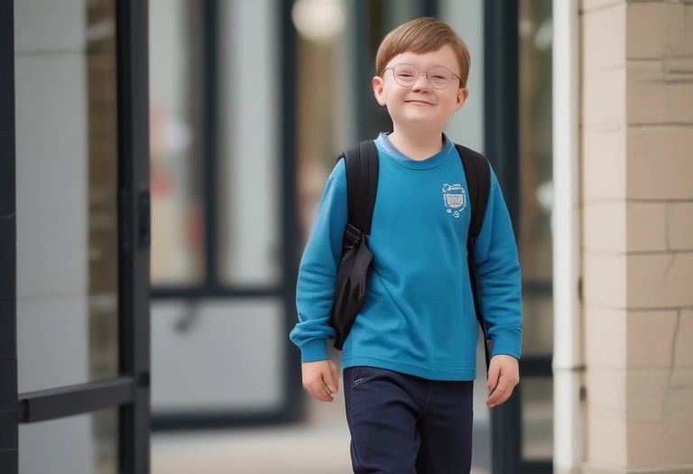 Confident school-aged boy with backpack ready for school day