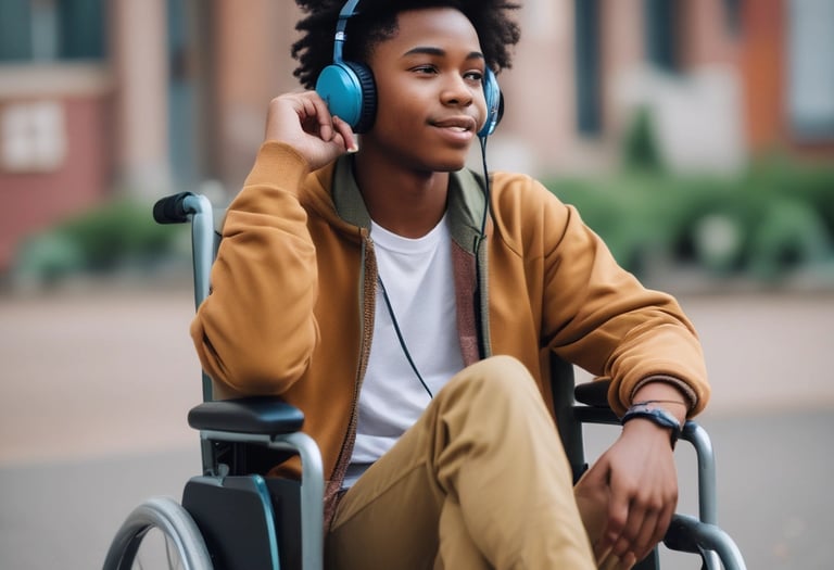 Youth wearing headphones for sensory regulation and auditory processing