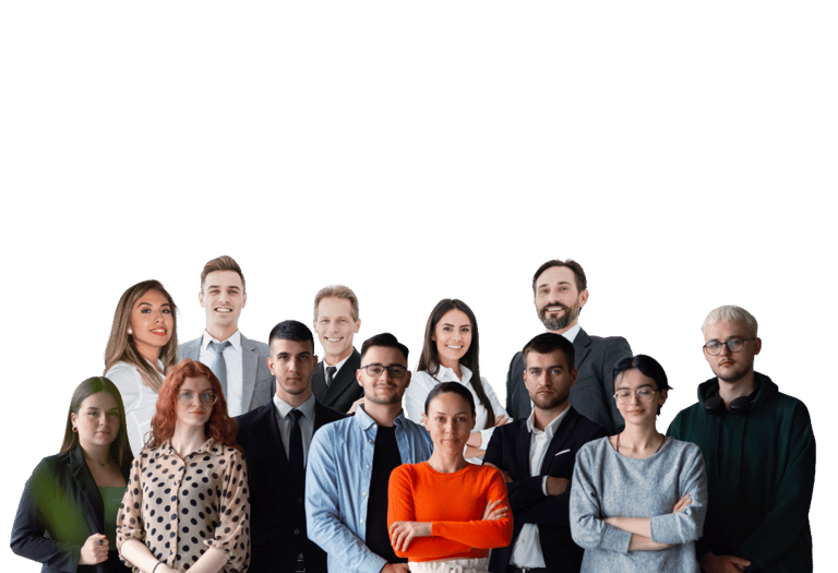 A large team of people in business attire