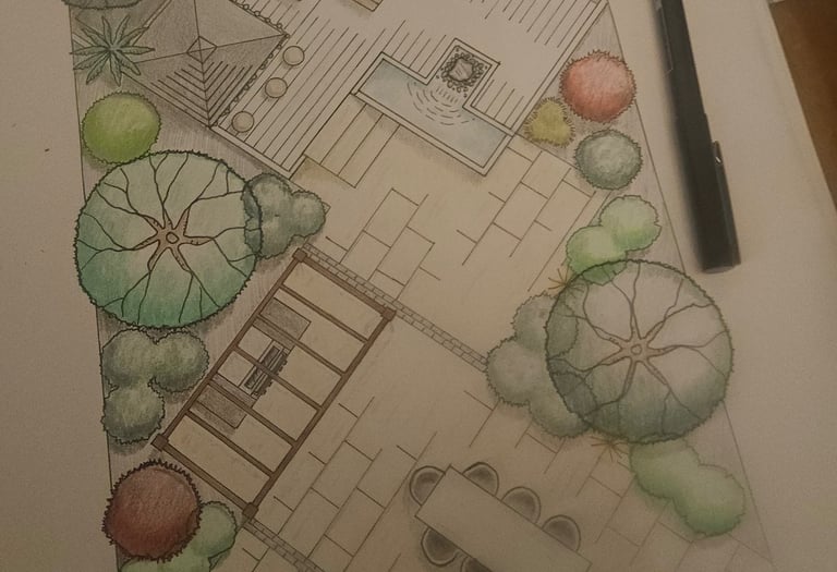 Town garden plan drawing, by Steve