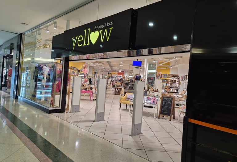 Yellow by Keep It Local storefront in Potteries Shopping Centre featuring handmade gifts and decor.