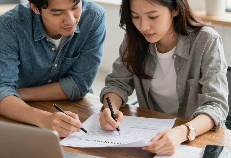 A focused consultant reviewing a business plan with a veteran entrepreneur in a bright office.