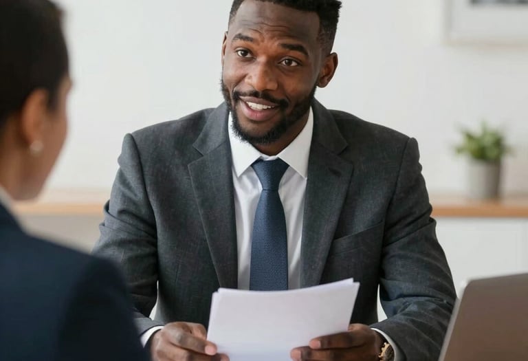 A focused veteran entrepreneur working at a desk with business plans and government forms.