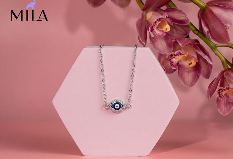 a necklace with a evil eye on it