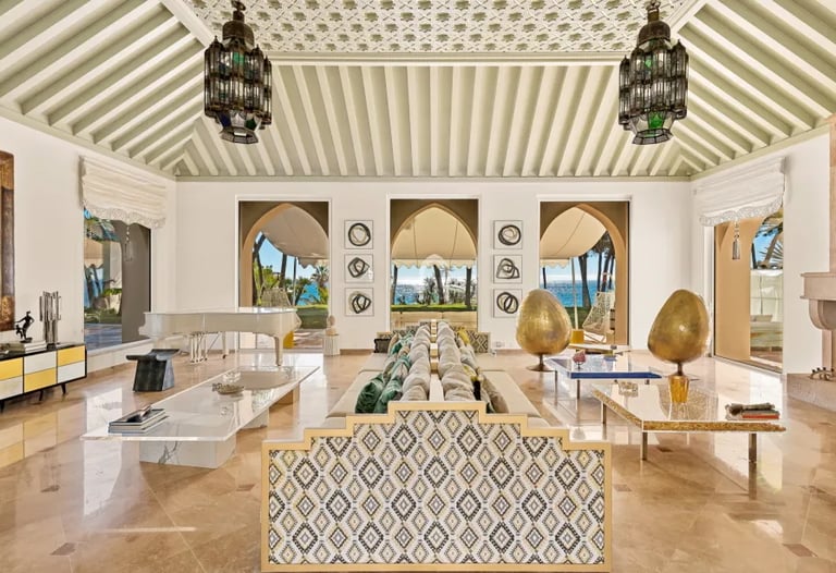 Living room at Villa El Rincon with Moroccan accents and sea views