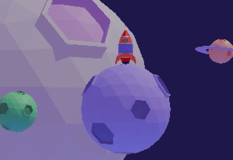 cover image for anything 3d, stylized rocket on a planet in space, pastel colors