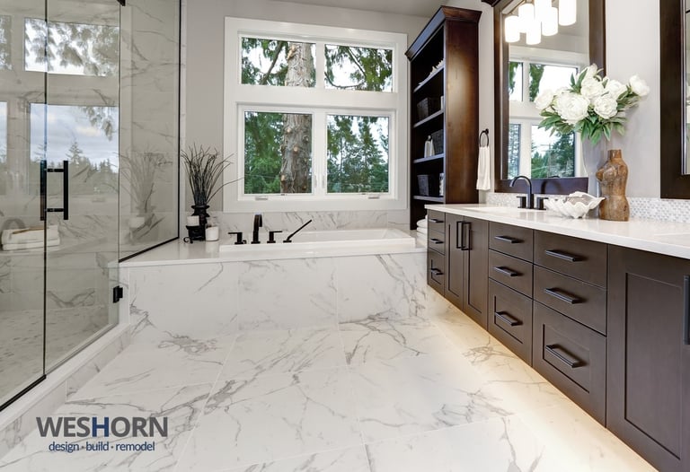 Architectural floor plan and 3D design concept for bathroom remodeling project