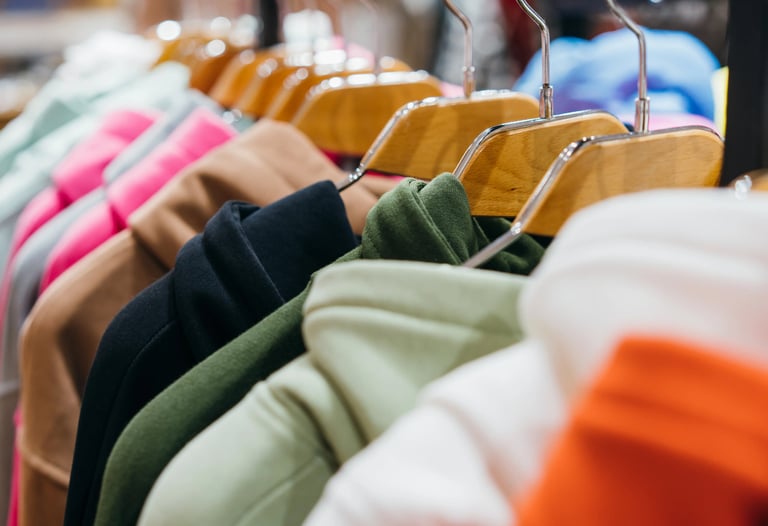 a bunch of clothes hanging on a rack of clothes