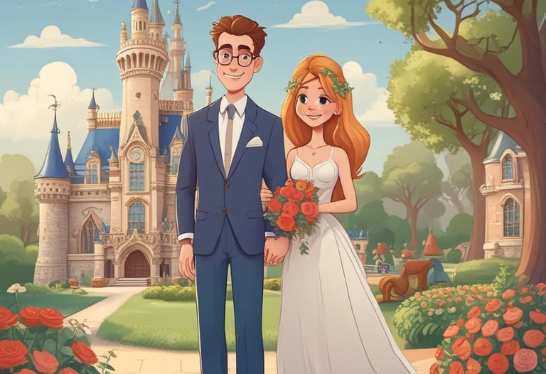 A digital artwork is displayed on a tablet placed on a wooden surface, with a stylus lying beside it. The artwork features a whimsical character wearing a hat and goggles, with a bushy beard and outstretched arm. Surrounding the character are stars, a crescent moon, and several hot air balloons, all set against a gradient background transitioning from blue to yellow.