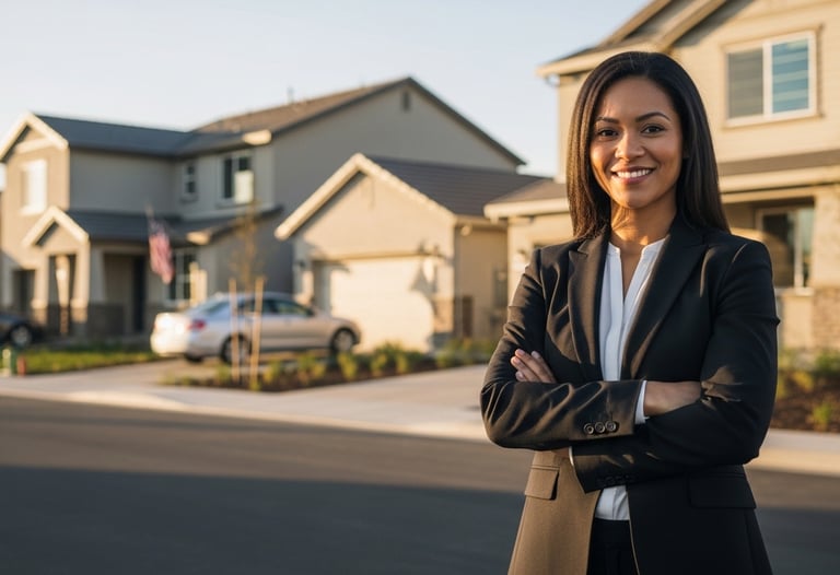 Professional real estate agent in new home neighborhood