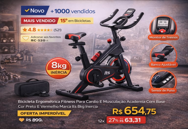 Black and red stationary exercise bike with an 8kg flywheel for home gym cardio and fitness training.
