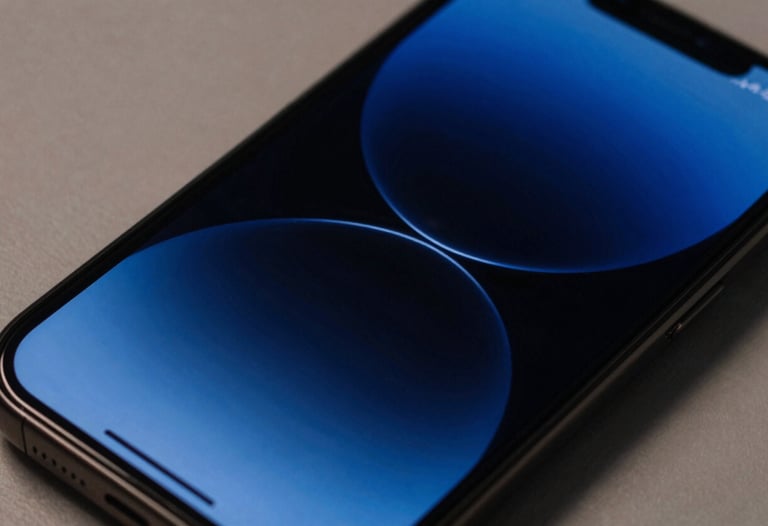 Detail shot of a smartphone screen displaying a sleek, dark-themed user interface with glowing blue elements. High-end photography.