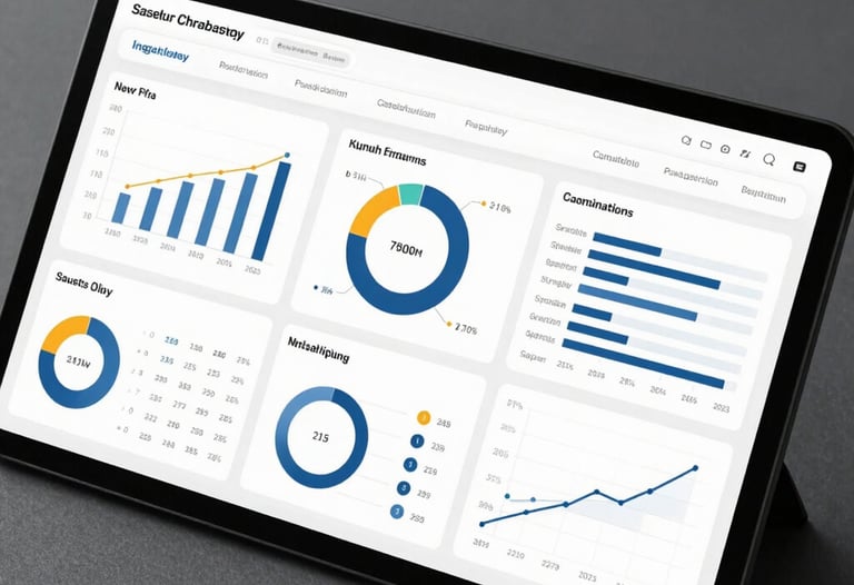 A premium structured dashboard with neat layouts, business analytics visually represented in a clean, sophisticated slate tone, luxury lighting.