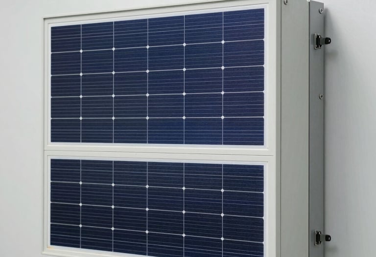 Clean, bright photography of a large industrial hybrid solar inverter mounted on a wall in a professional installation setting.