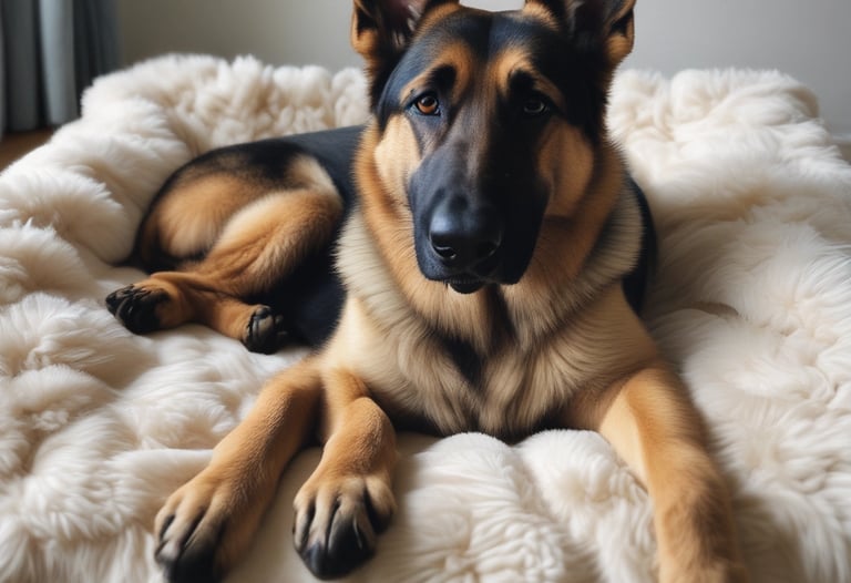 Outdoor durable dog bed with water-resistant fabric and a happy dog enjoying the sun