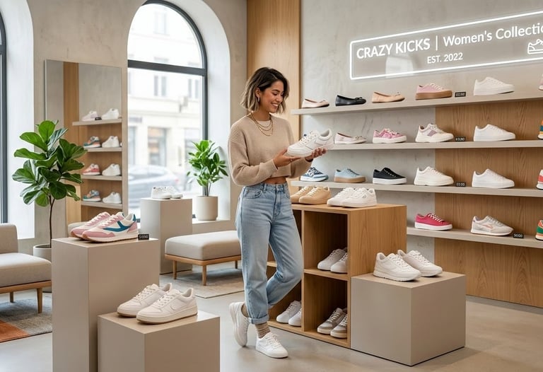 A women choosing a shoes from shoe gallery