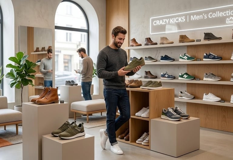 A man choosing shoes on the shoes gallery