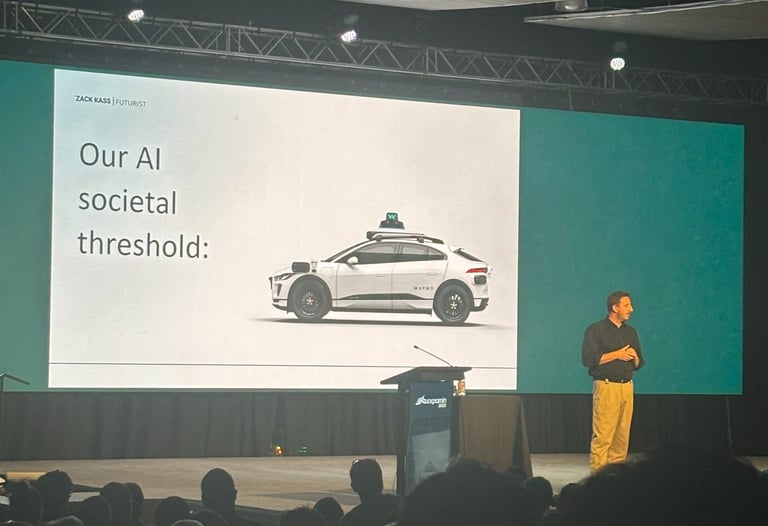 a man standing in front of a presentation screen