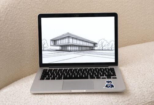 Laptop mockup with Wyrlight sticker design, fun printable art for POD products.