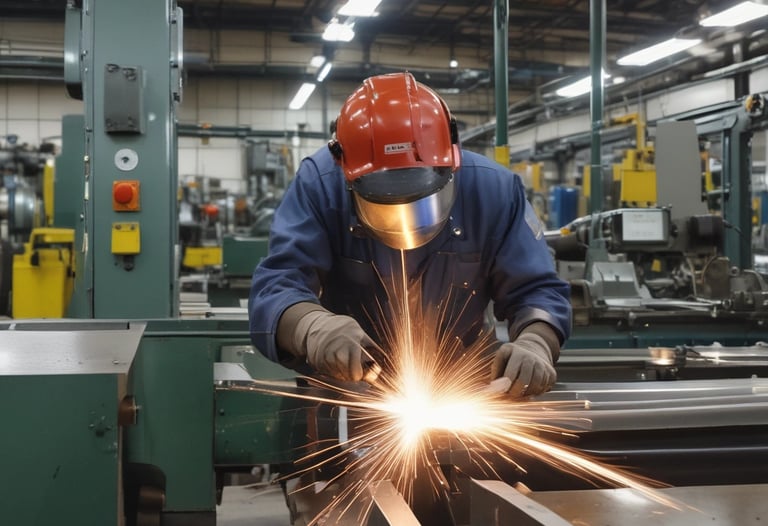 A diverse team collaborating around a table with blueprints and laptops, showing teamwork and innovation.