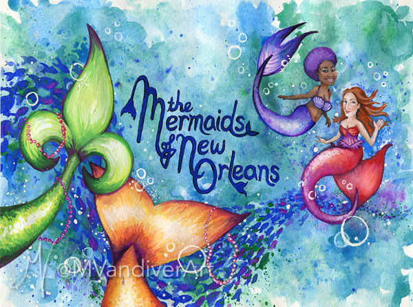 Illustrations from The Mermaids of New Orleans by New Orleans artist & illustrator Melissa Vandiver.