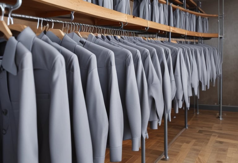 A variety of customized t-shirts hanging on a rack.