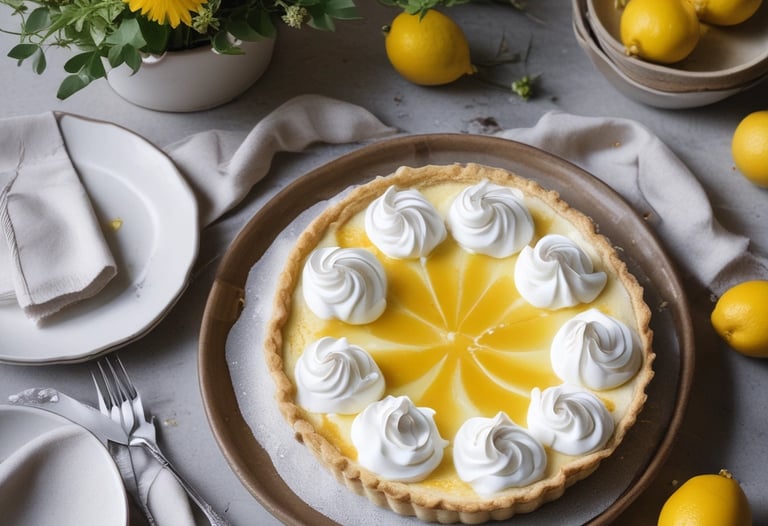 An elegant tart topped with fresh fruits.