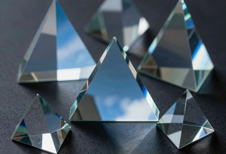 Abstract photography of light reflecting through glass prisms, casting sky blue and slate blue light across a dark surface, symbolizing innovation and clarity.