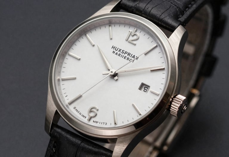 Clean, artistic product shot of a luxury watch on a dark background, highlighting sophisticated lighting and professional composition.