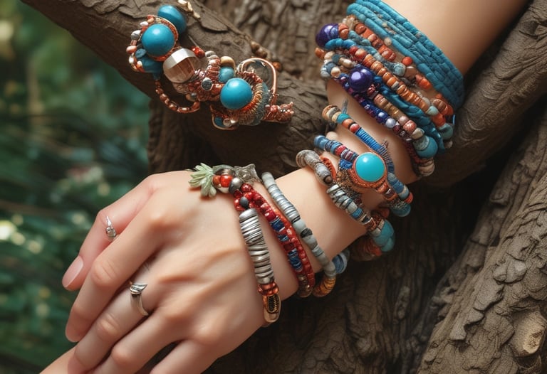 Artistic bracelet with rich textures and intense hues displayed elegantly