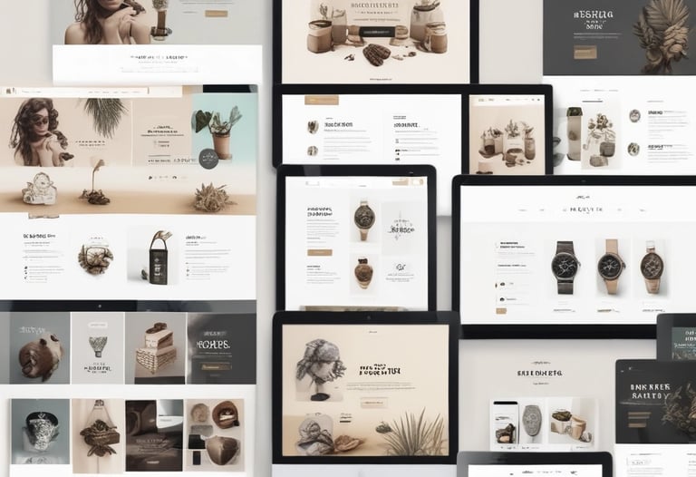 Display of an e-commerce website template with vibrant violet-to-orange gradient design elements