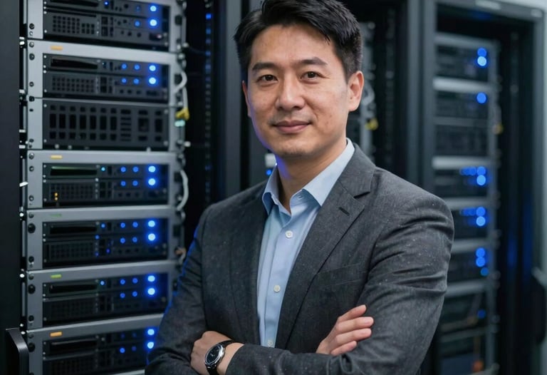 A professional portrait of a high-tech server room with soft blue indicator lights, representing data-driven stability and speed. North American / Global Financial Market.