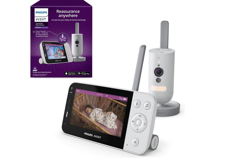 Close up van de Philips Avent babyfoon app met nachtzicht
