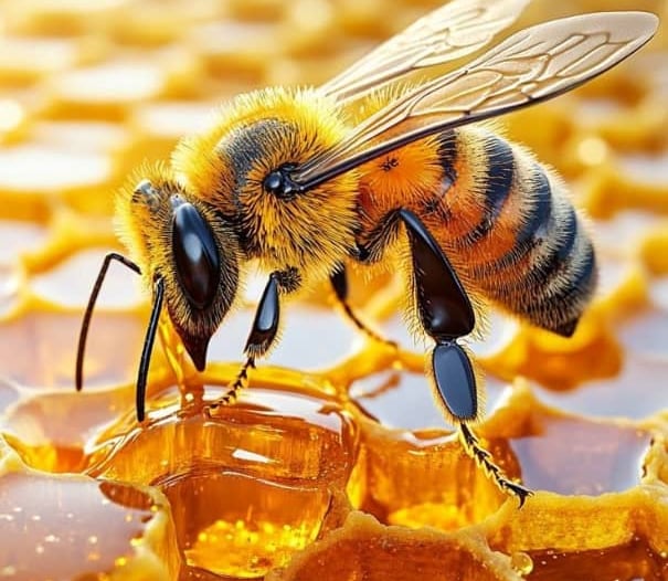 a bee with honeycombs and honeycombs on honeycombs