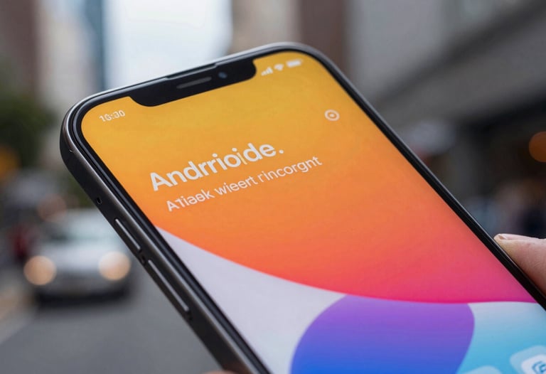 A close-up of a modern Android phone showing a vibrant, rewarding user interface with soft gradients. The lighting is crisp and highlights the device's premium build in a US urban setting.