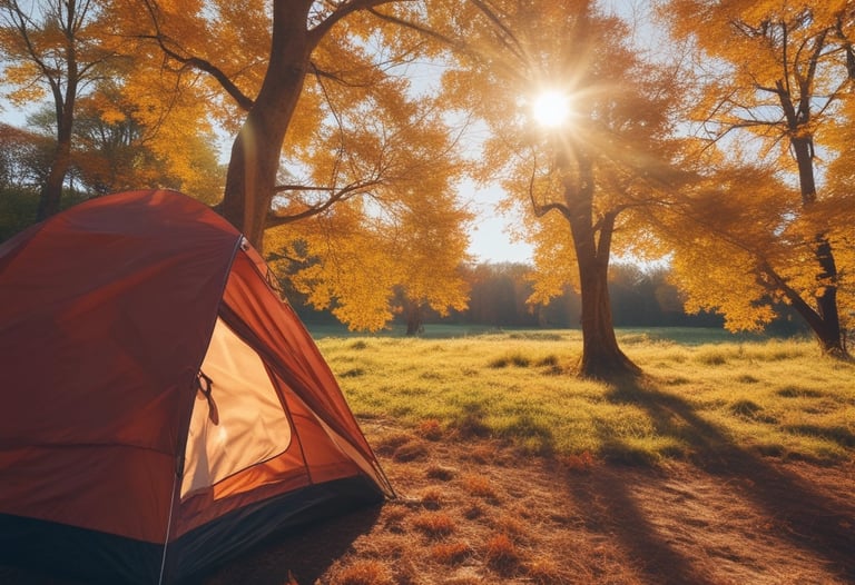 A hunting dog wearing a GPS collar, alert and ready in a sunlit forest clearing.