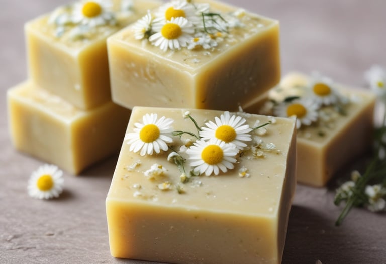 Elegant minimalist soap bars arranged neatly with dried flowers