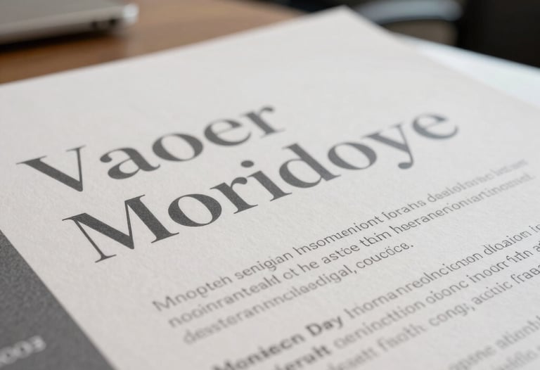 A detailed macro shot of a high-quality printed brand guide on thick paper, showcasing elegant typography and a sophisticated off-white and slate gray color scheme, set in a professional North American design office.