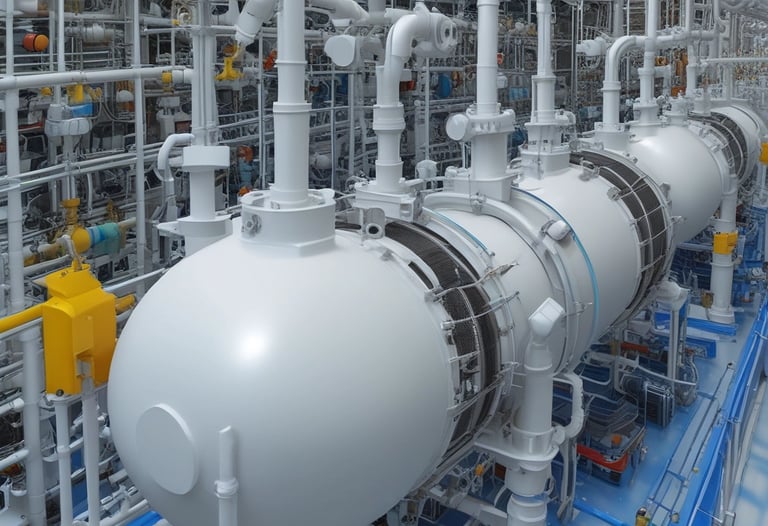 Engineers reviewing safety audit reports beside high-pressure EVA reactors