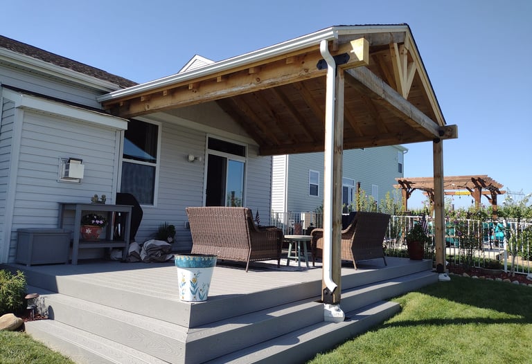 Custom timber frame pavilion installed in Columbus, Ohio backyard
