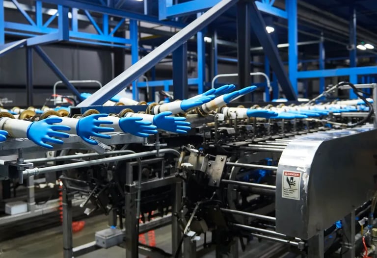 A factory floor with gloves.
