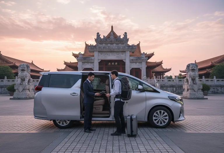 Professional driver providing VIP service on a Kyoto private highlights car tour.