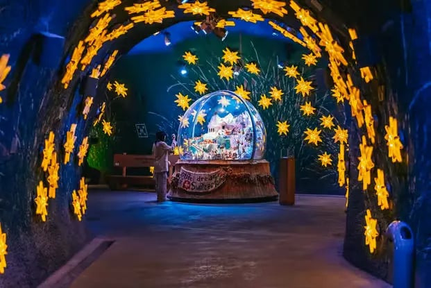 Giant snow globe display in Alpine Sensation hall at Jungfraujoch Top of Europe