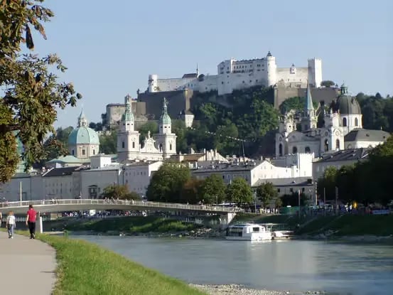 Iconic view of Hohensalzburg Fortress and Salzburg Old Town skyline