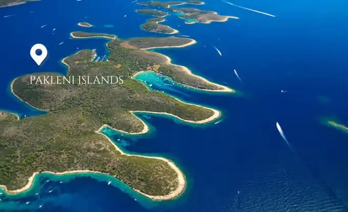 Aerial view of the Pakleni Islands, a key stop to avoid Split crowds by boat