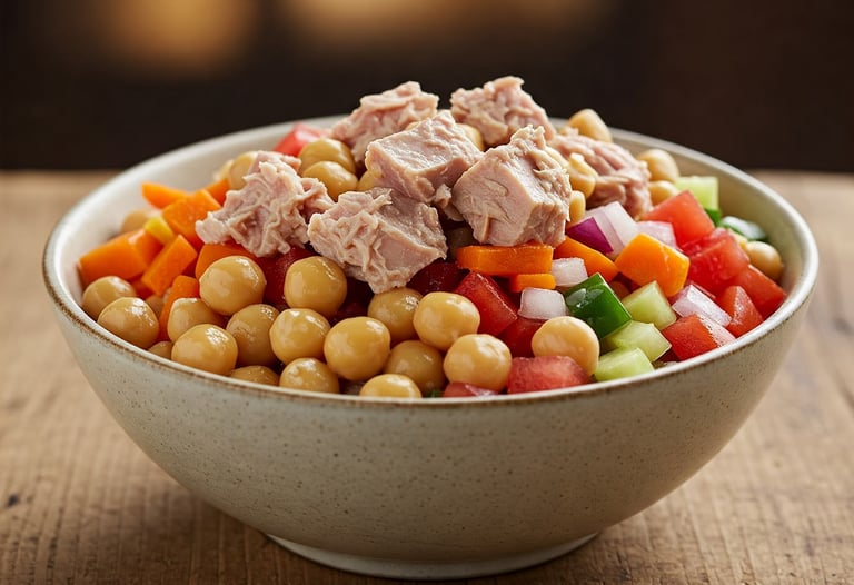 ensalada proteica de garbanzos y atún