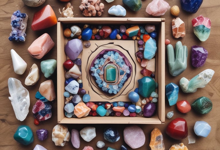 A serene arrangement of rose quartz hearts resting on a wooden table